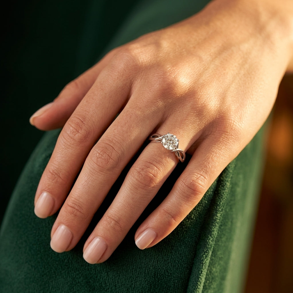 Twisted Shank Solitaire Engagement Ring - worn lifestyle photo