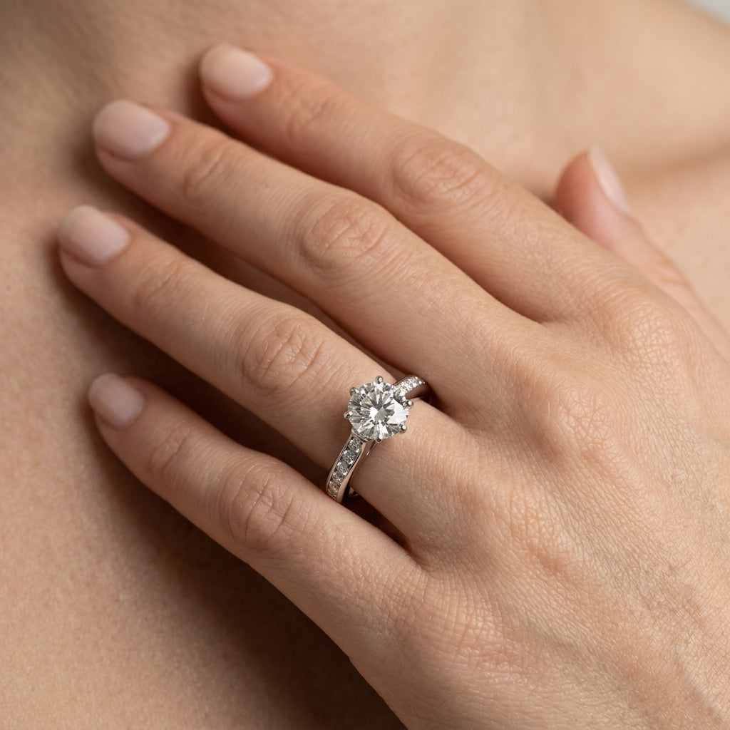 Channel Set Cathedral Engagement Ring - worn lifestyle photo