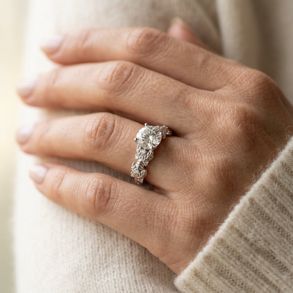 Nature Inspired Engagement Ring - worn lifestyle photo