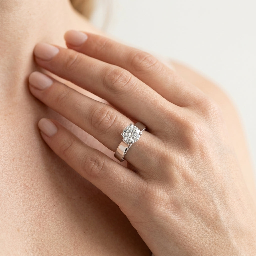 Accented Trellis Engagement Ring - worn lifestyle photo