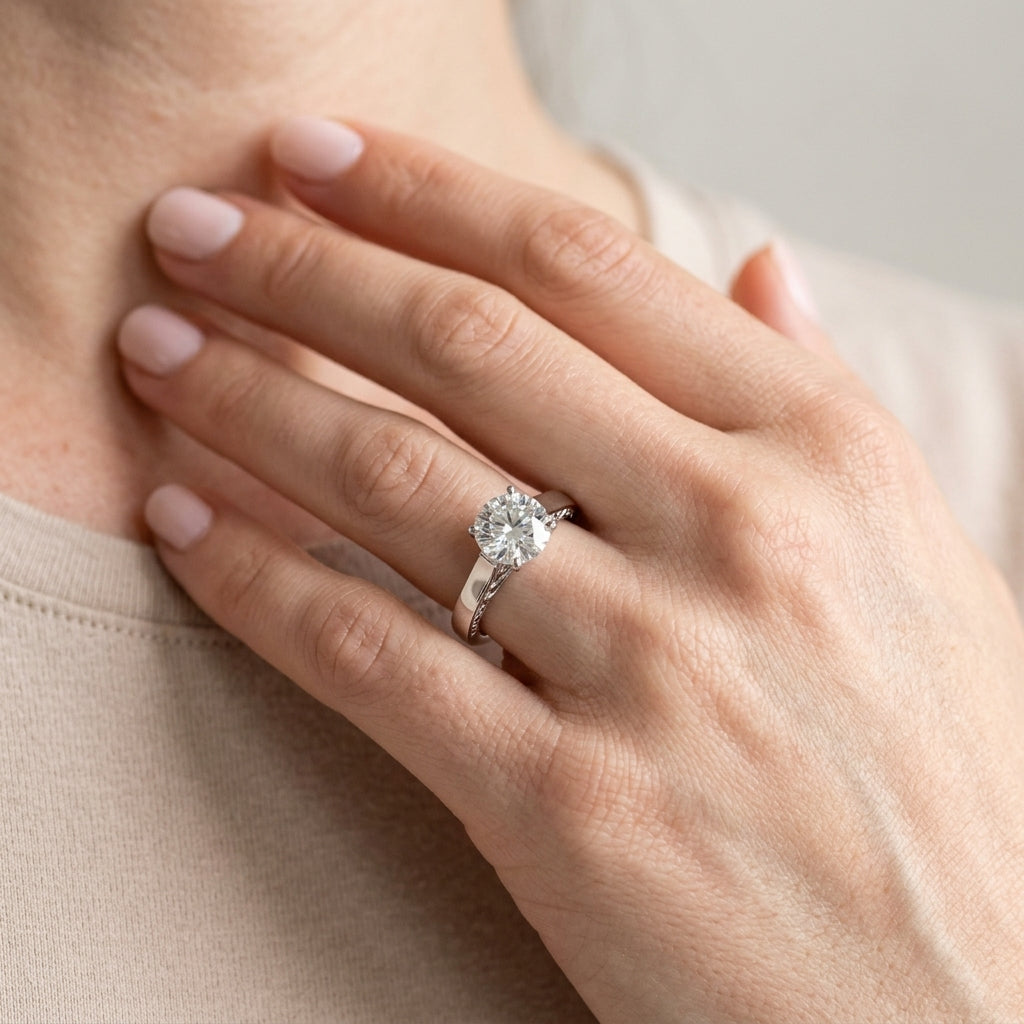 Solitaire Cathedral Engagement Ring - worn lifestyle photo