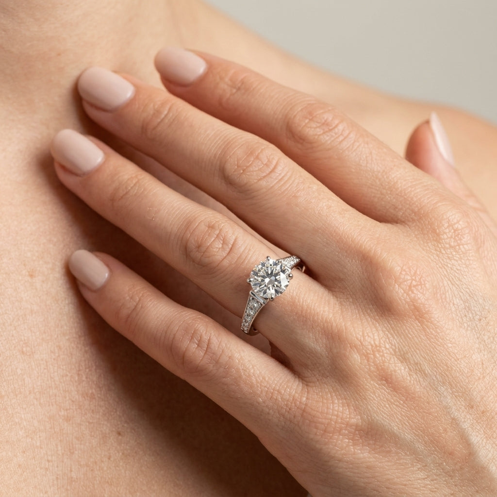 Graduating Single Row Engagement Ring - worn lifestyle photo