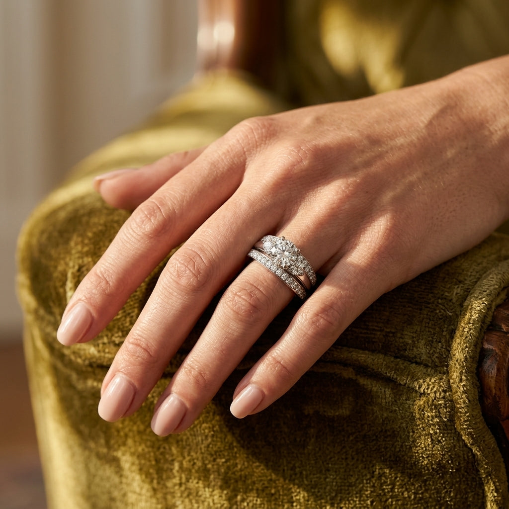 3-Stone Multirow Split Shank Engagement Ring - worn lifestyle photo