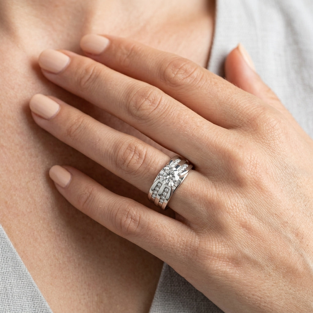 Multirow Channel Set Engagement Ring - worn lifestyle photo