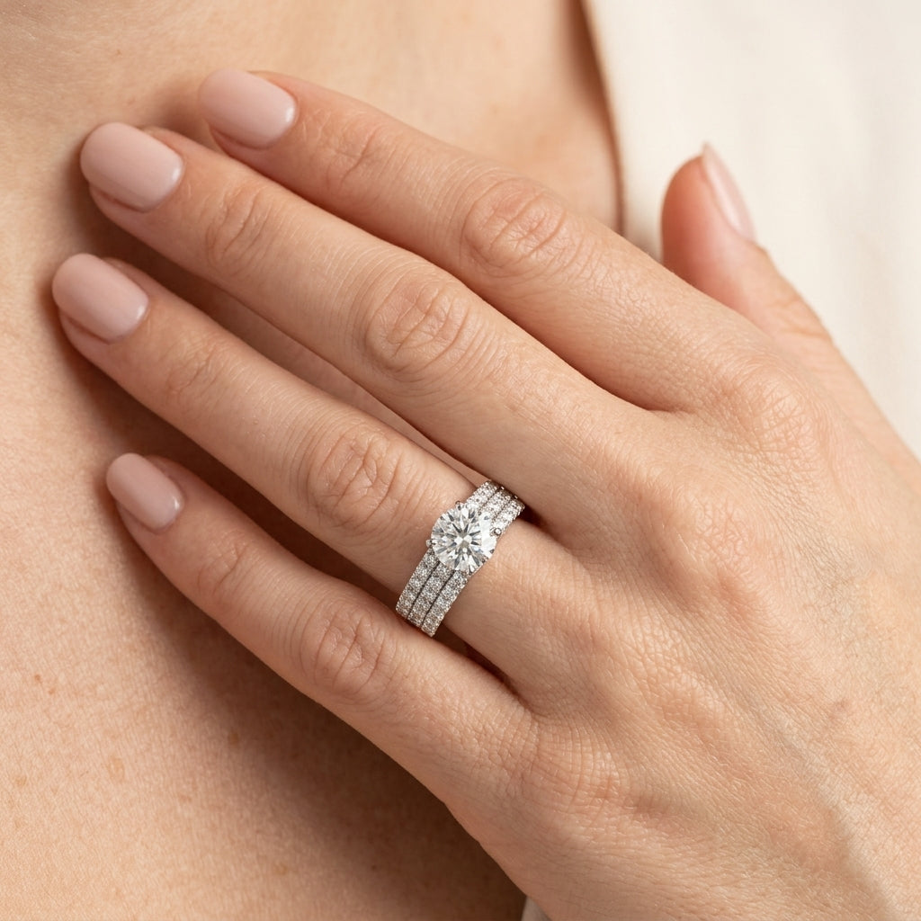 Multirow Engagement Ring - worn lifestyle photo