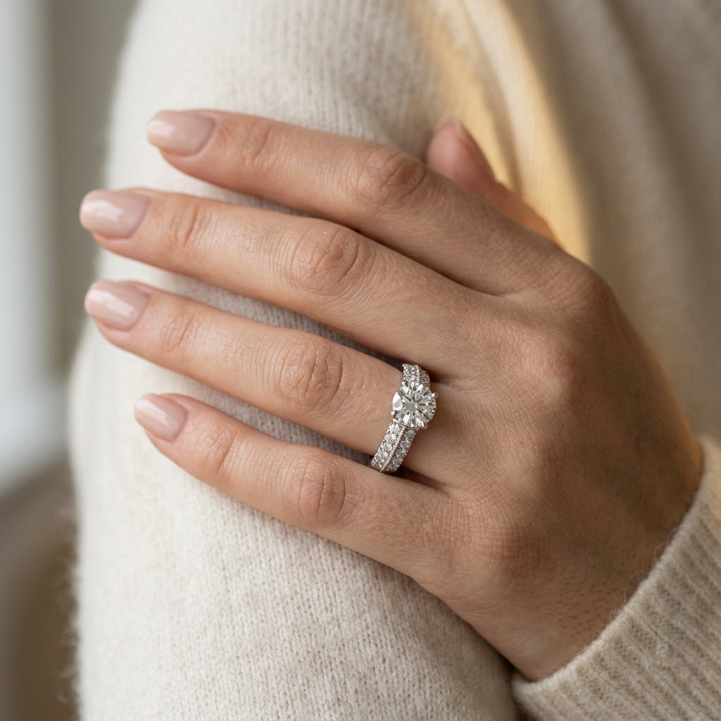 Vintage-Inspired Multirow Engagement Ring - worn lifestyle photo