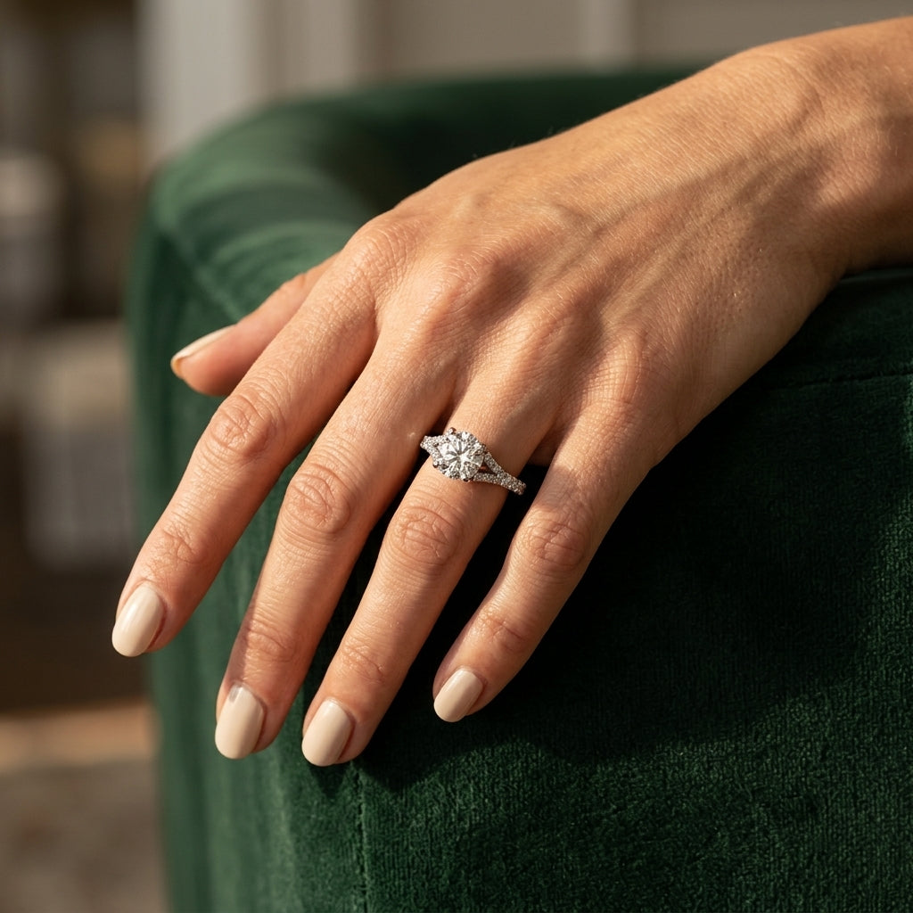 Split Shank Prong Set Engagement Ring - worn lifestyle photo