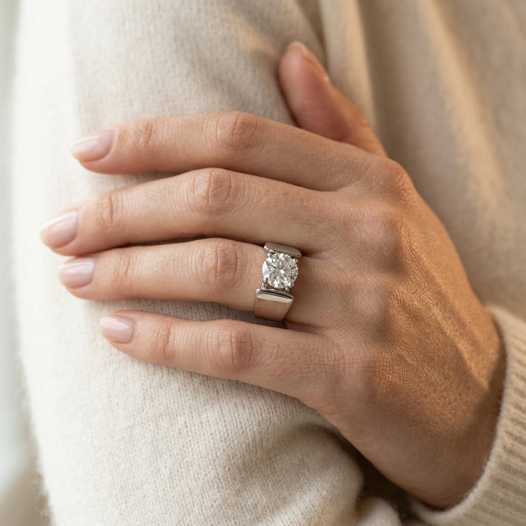 Solitaire Engagement Ring - worn lifestyle photo