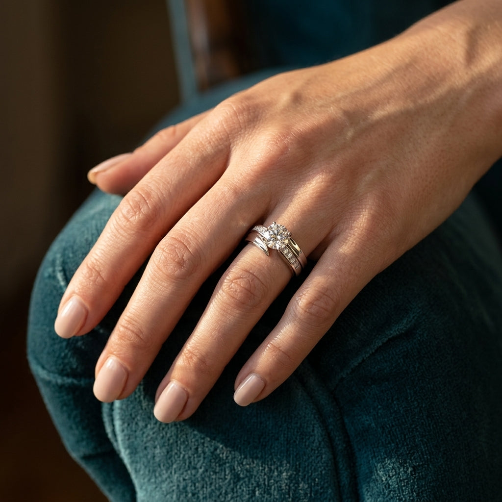 Channel Set Bypass Engagement Ring - worn lifestyle photo