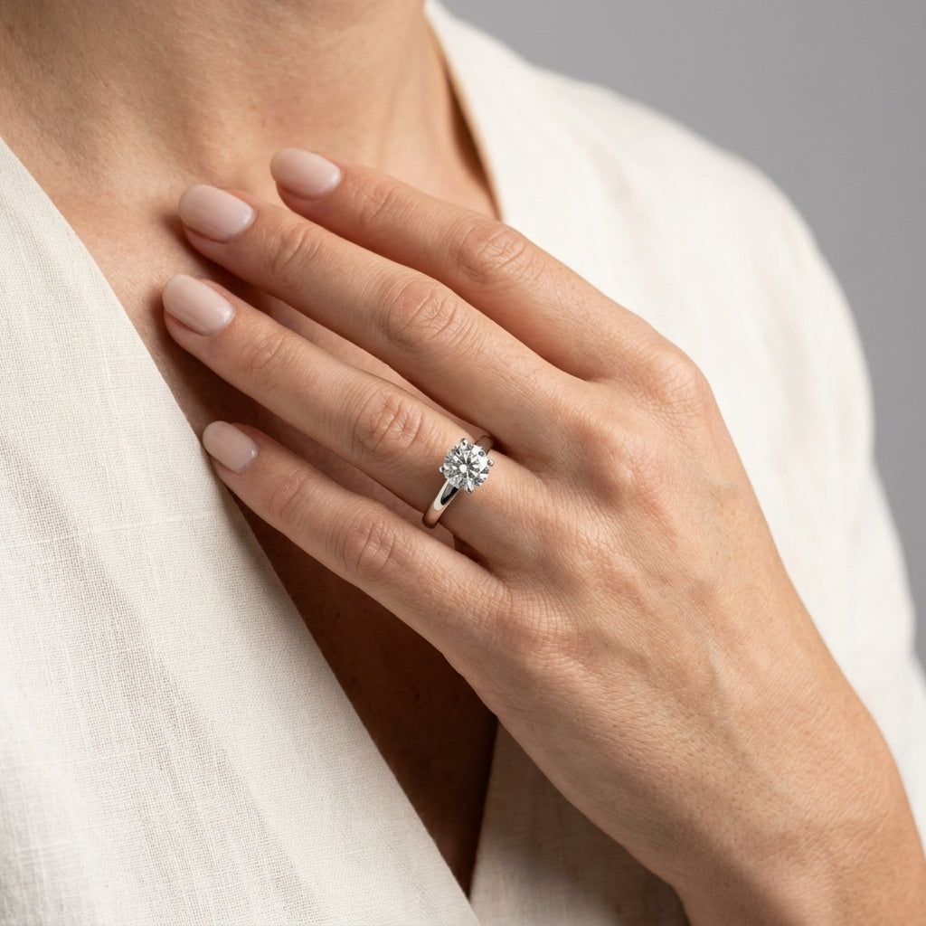 Solitaire Engagement Ring - worn lifestyle photo