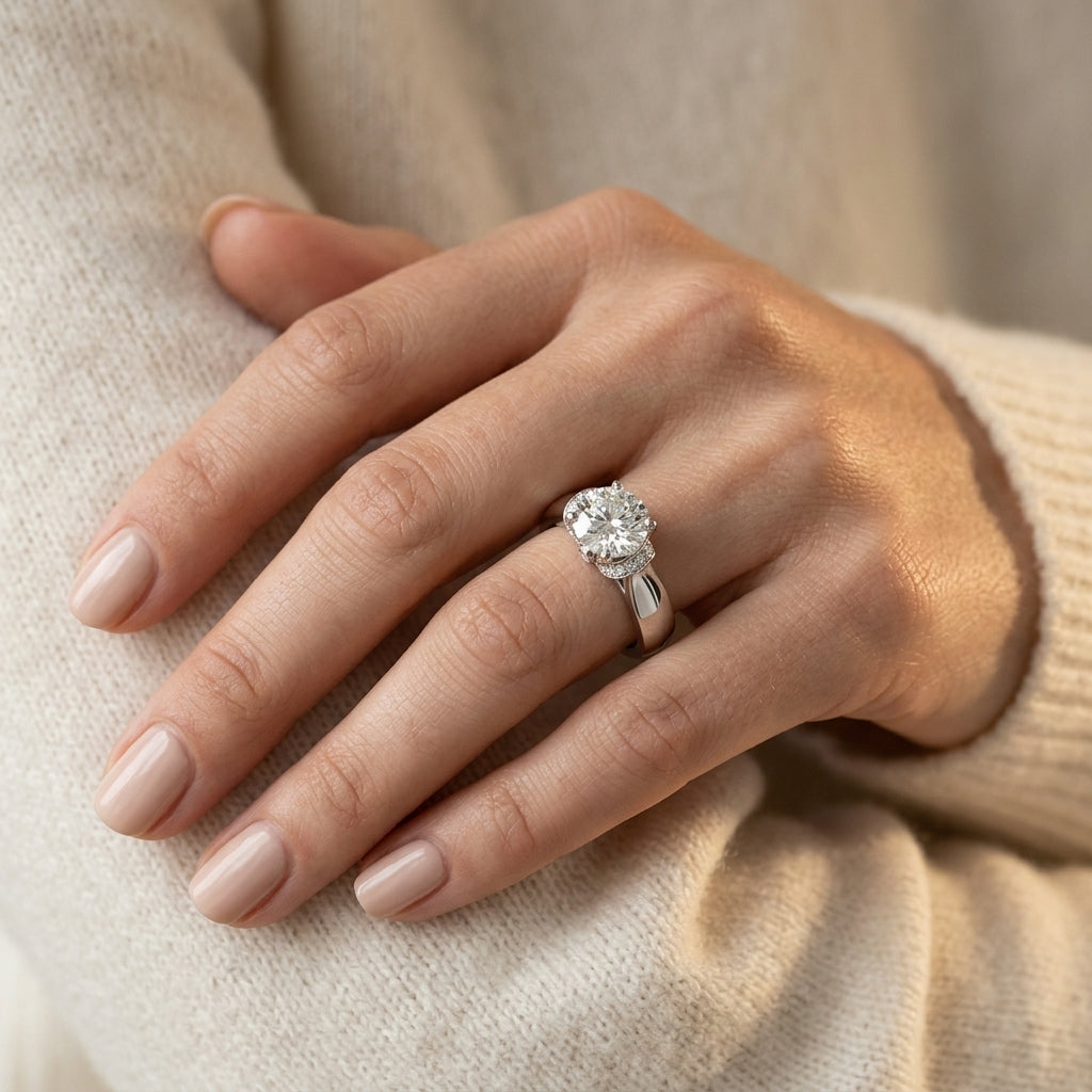 Accented Solitaire Engagement Ring - worn lifestyle photo