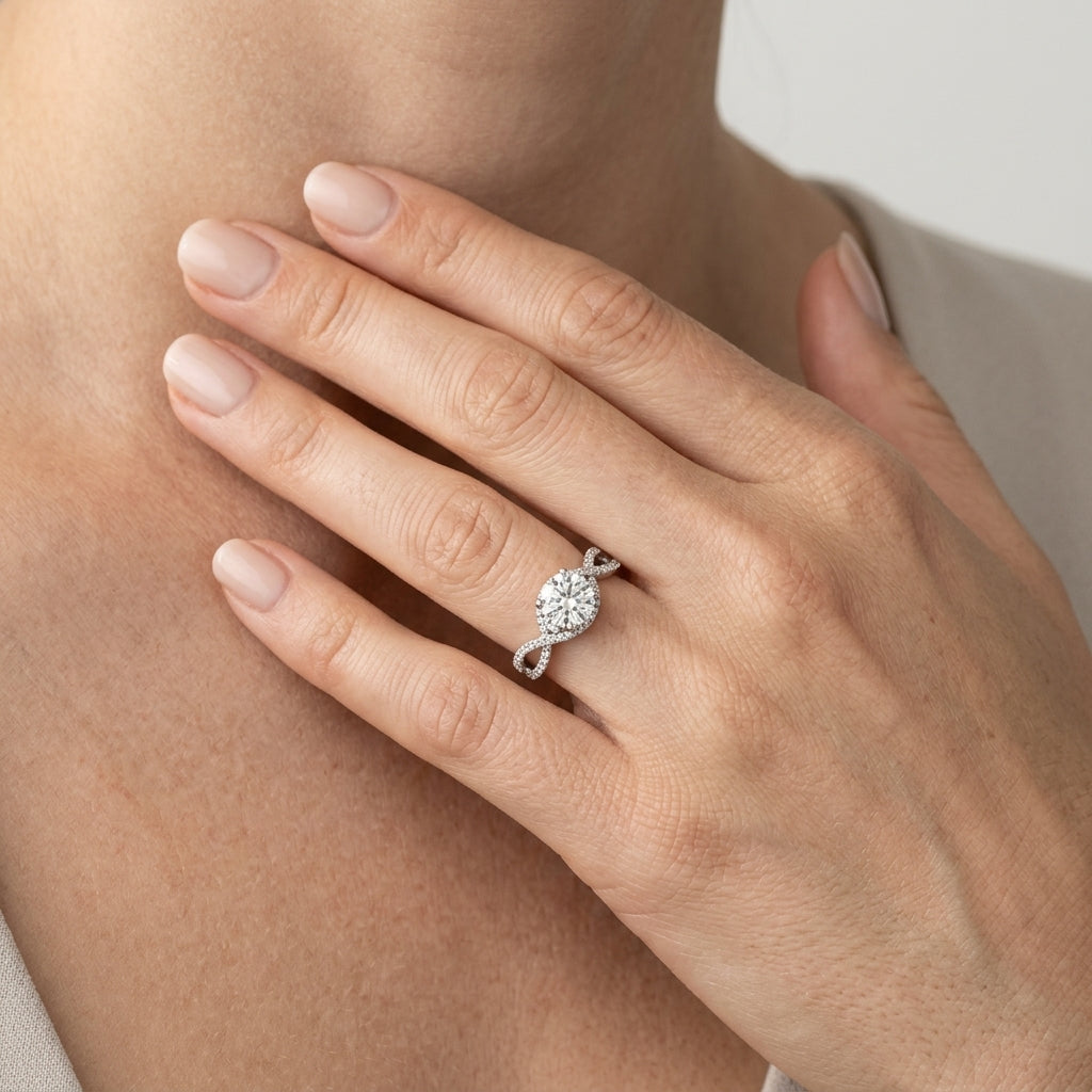 Nature Inspired Twisted Floral Engagement Ring - worn lifestyle photo