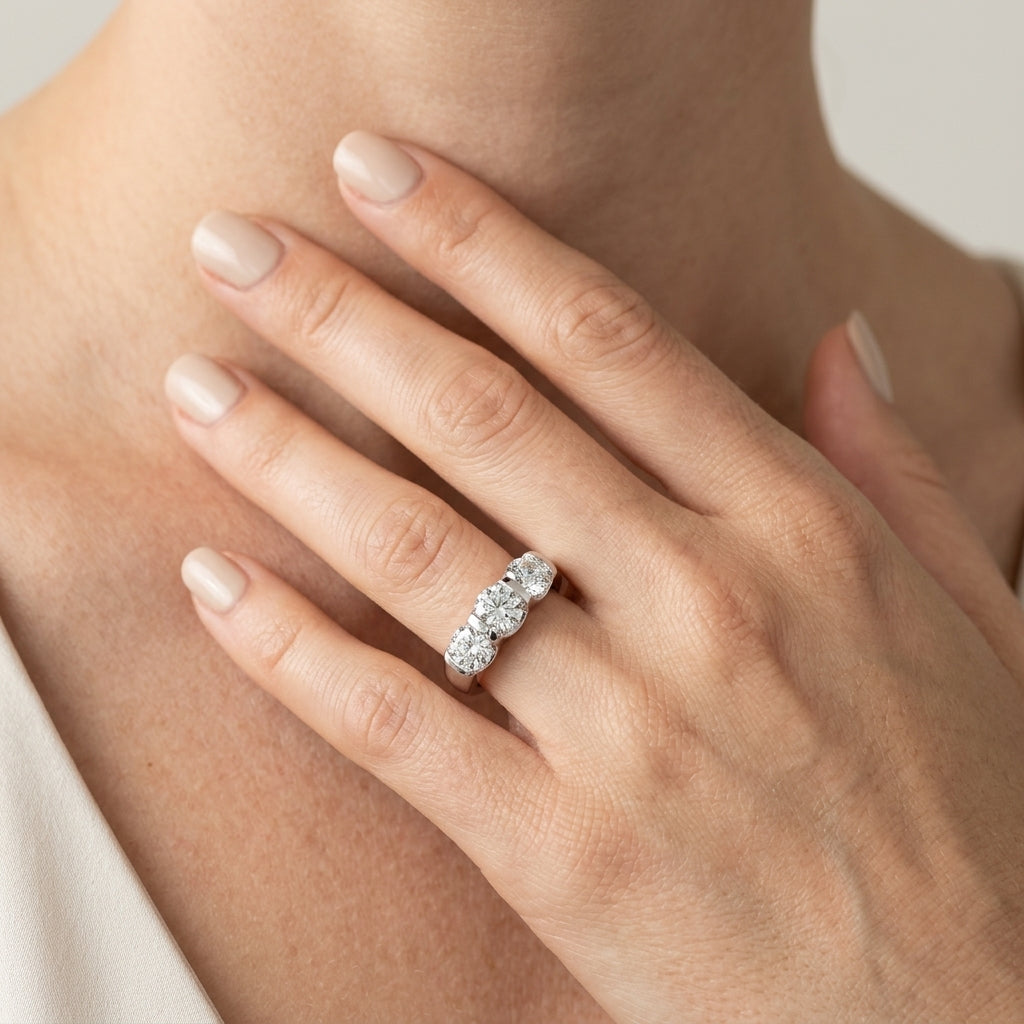 3-Stone U-Prong Engagement Ring - worn lifestyle photo