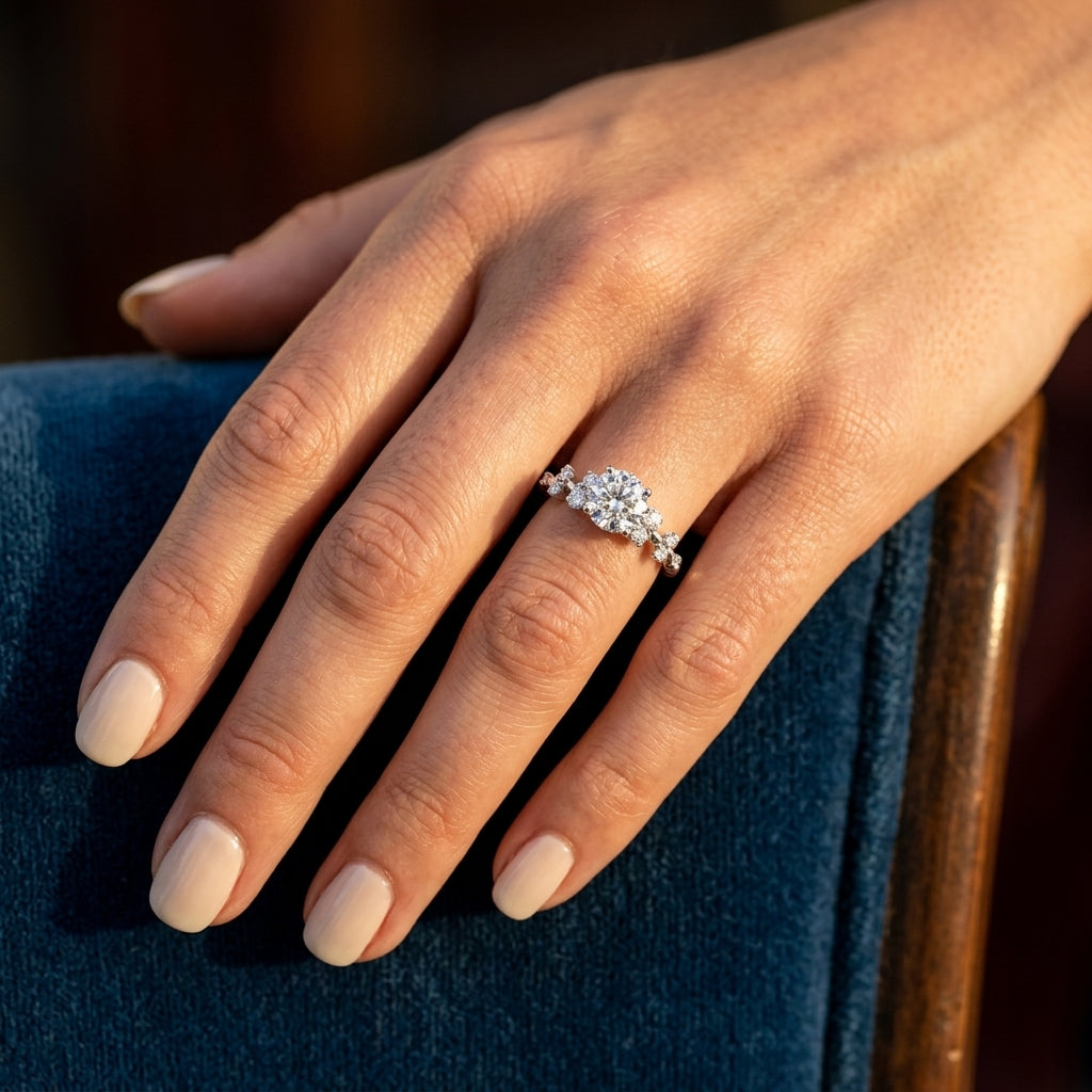 Scattered Style Engagement Ring - worn lifestyle photo