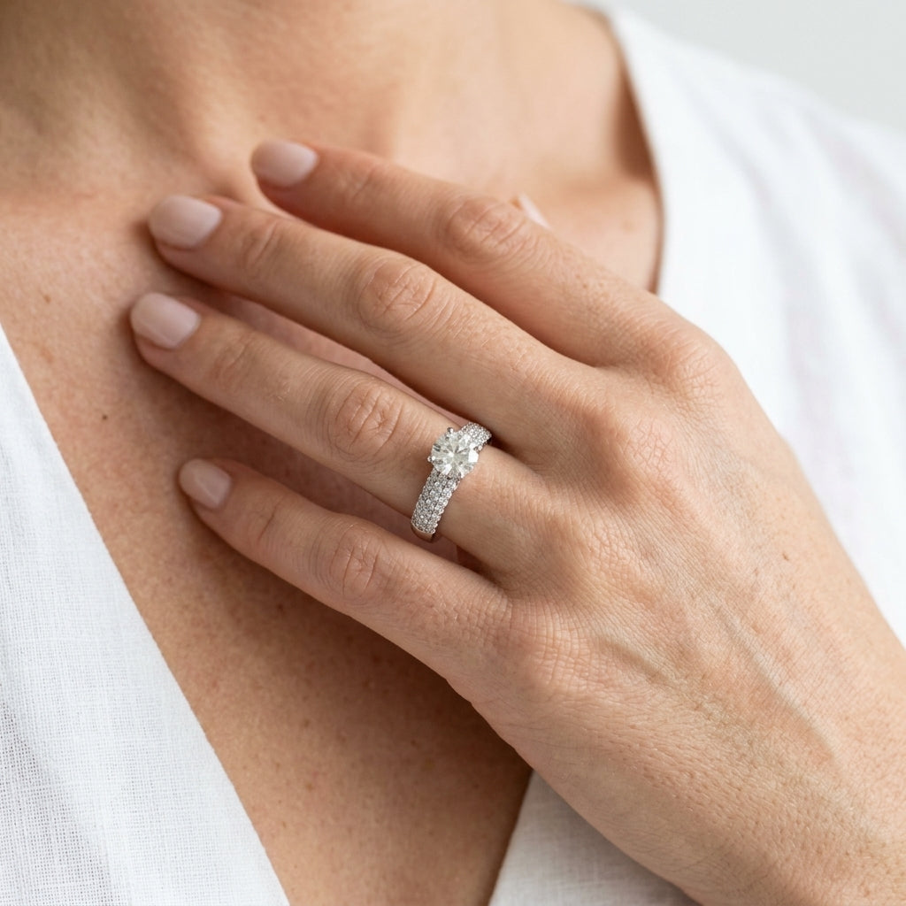 Multirow Pavé Engagement Rings - worn lifestyle photo