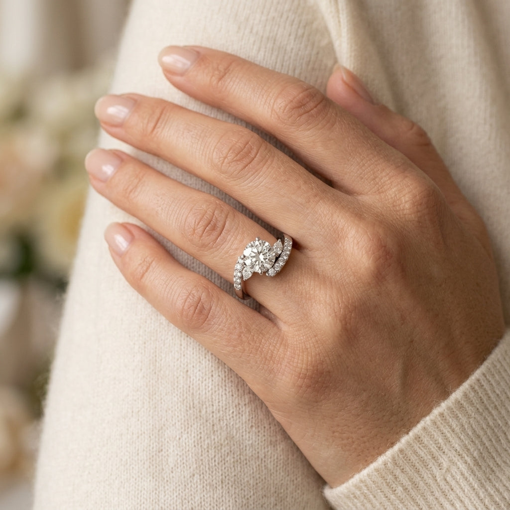Bypass Fancy Shape Marquise Engagement Rings - worn lifestyle photo