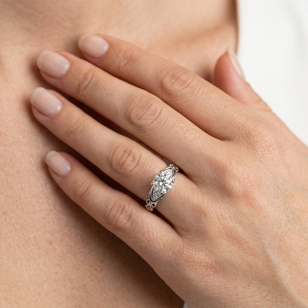 Nature Inspired Cluster Sides Engagement Rings - worn lifestyle photo