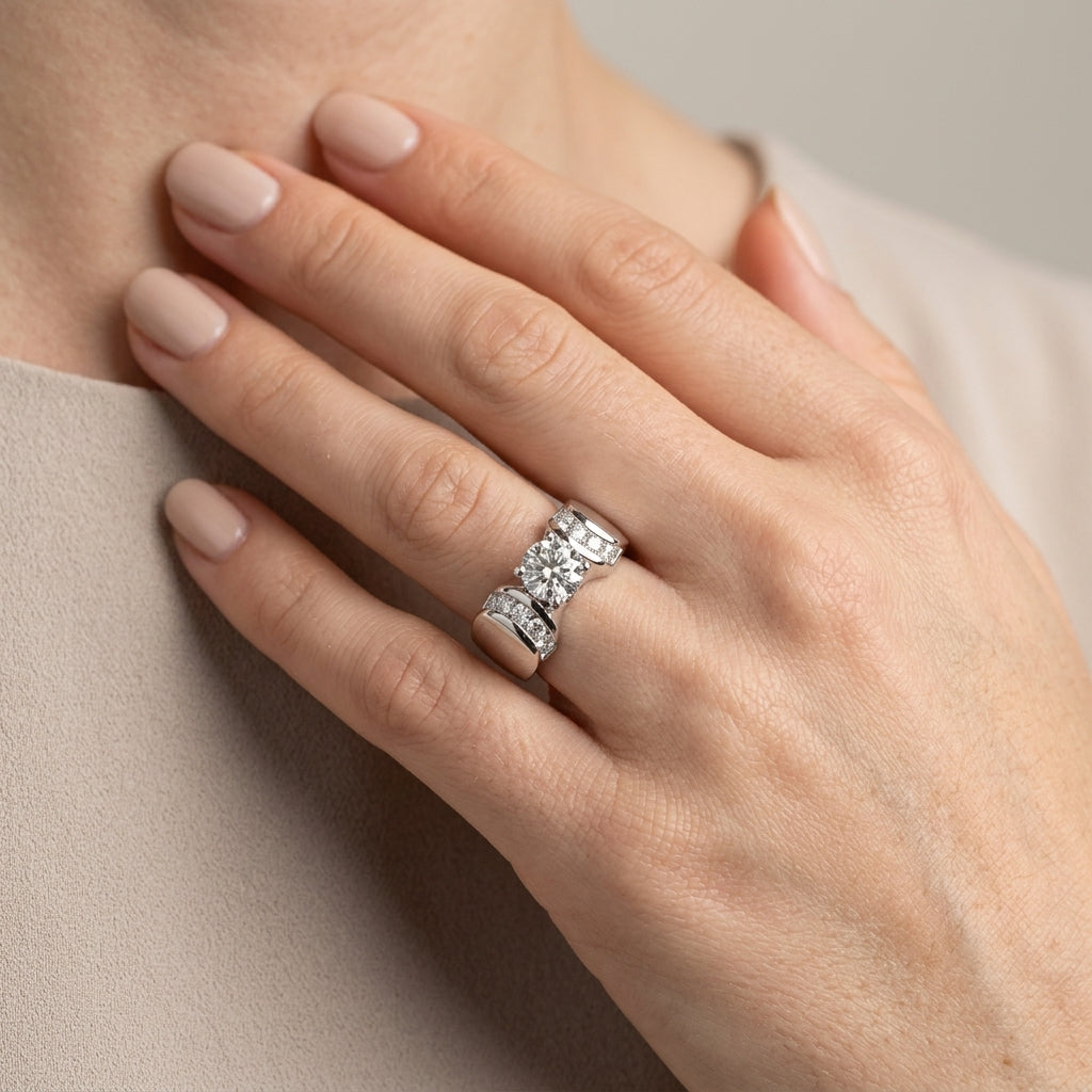 Channel Set Multirow Engagement Ring - worn lifestyle photo