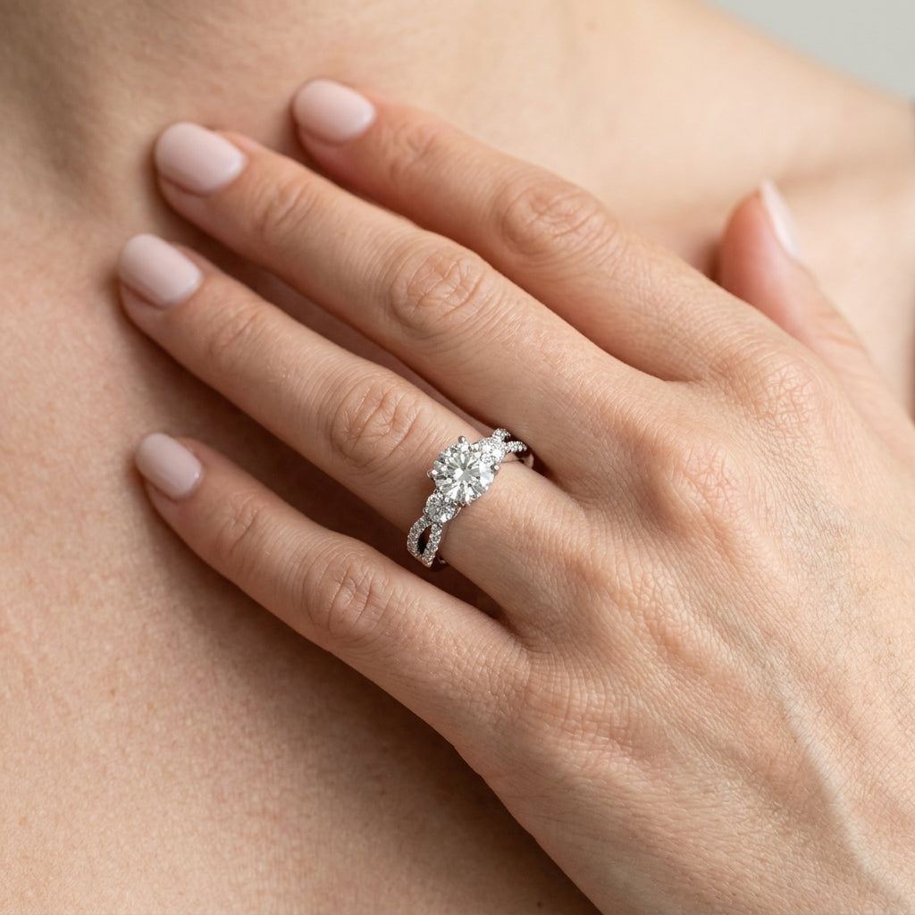 3-Stone Split Shank Engagement Rings - worn lifestyle photo