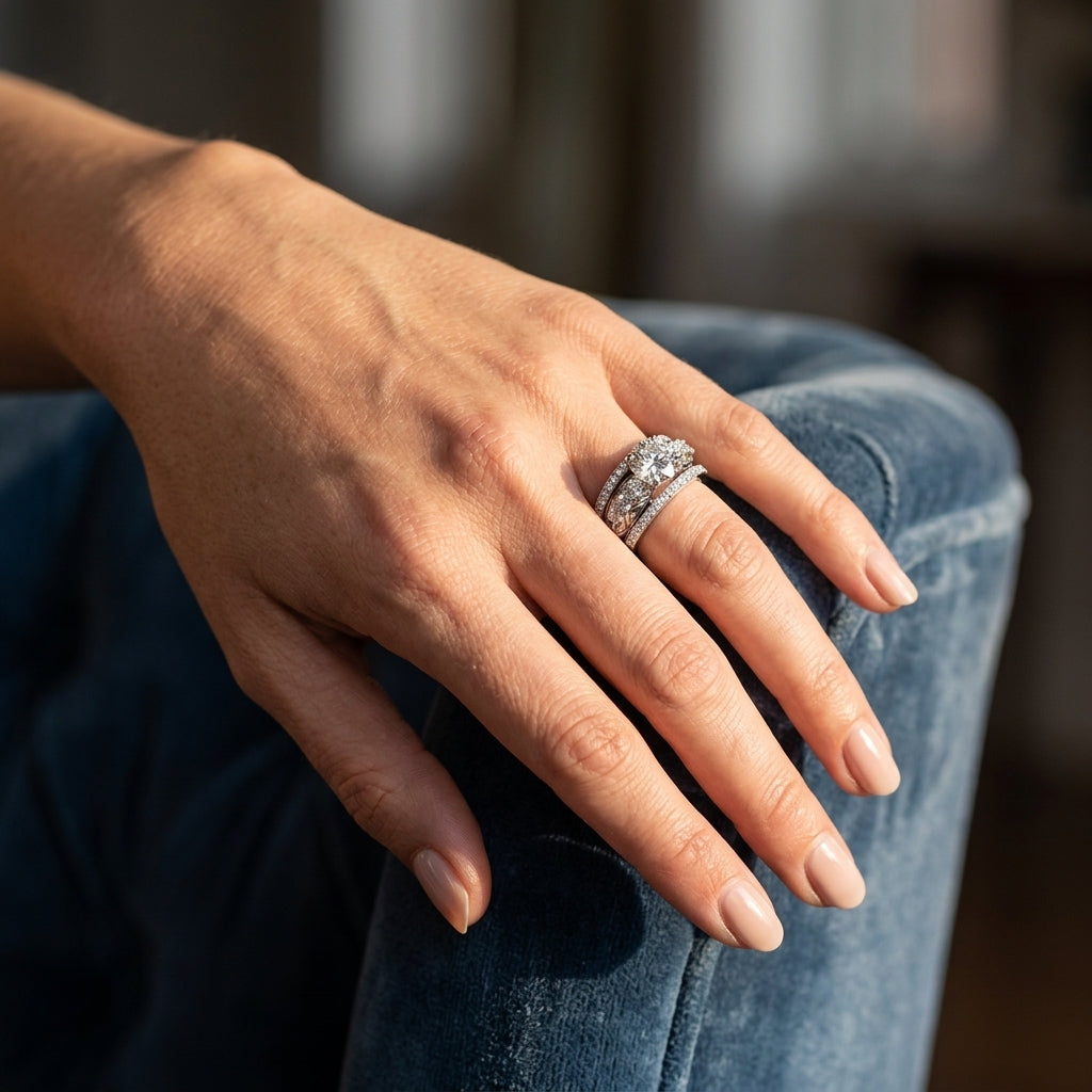 Multirow Filigree Engagement Rings - worn lifestyle photo