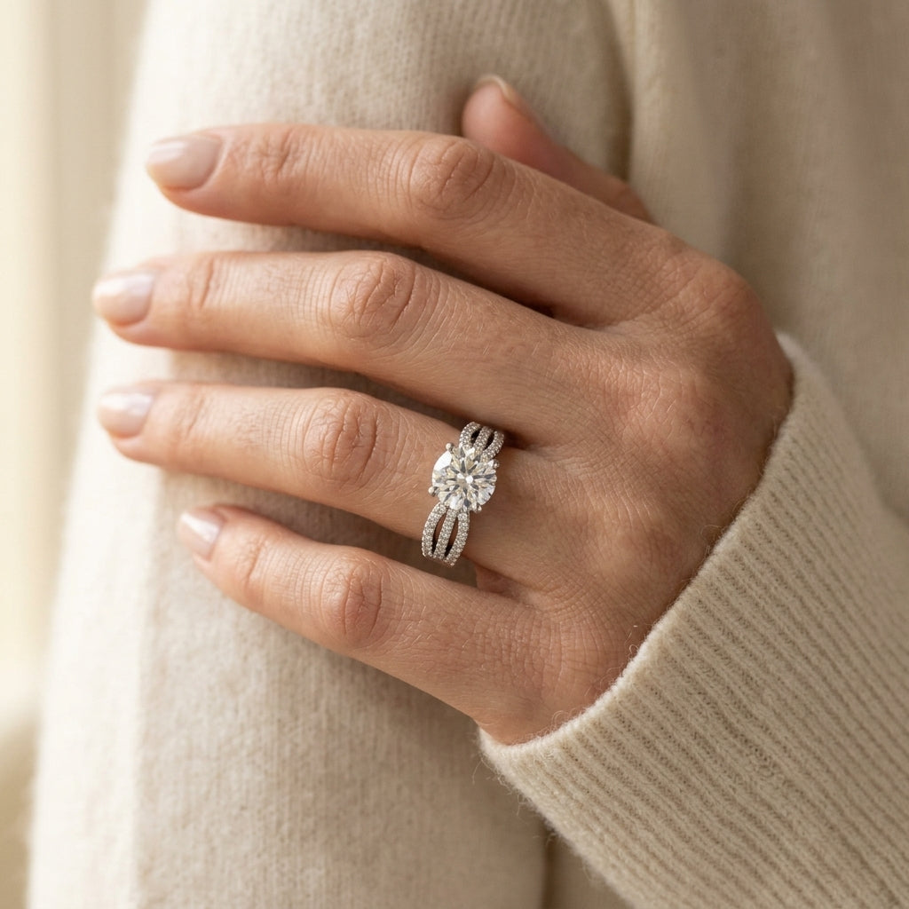 Multirow Split Shank Engagement Rings - worn lifestyle photo