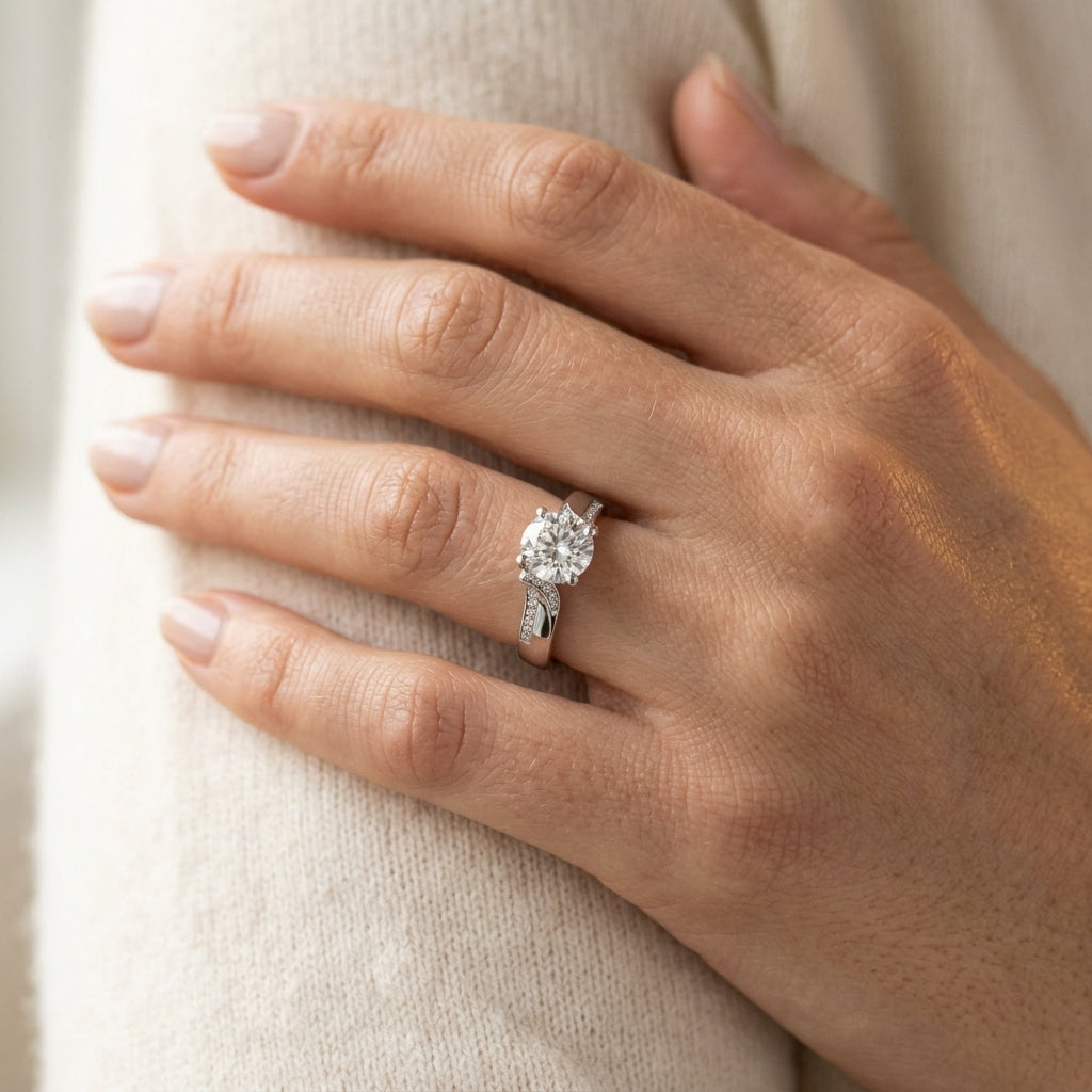 Solitaire Cathedral Engagement Rings - worn lifestyle photo