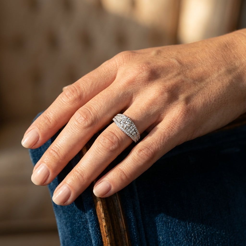 Multirow Pavé Engagement Ring - worn lifestyle photo