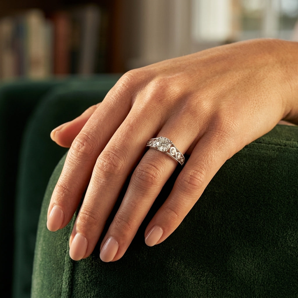 Single Row Prong Set Engagement Rings - worn lifestyle photo