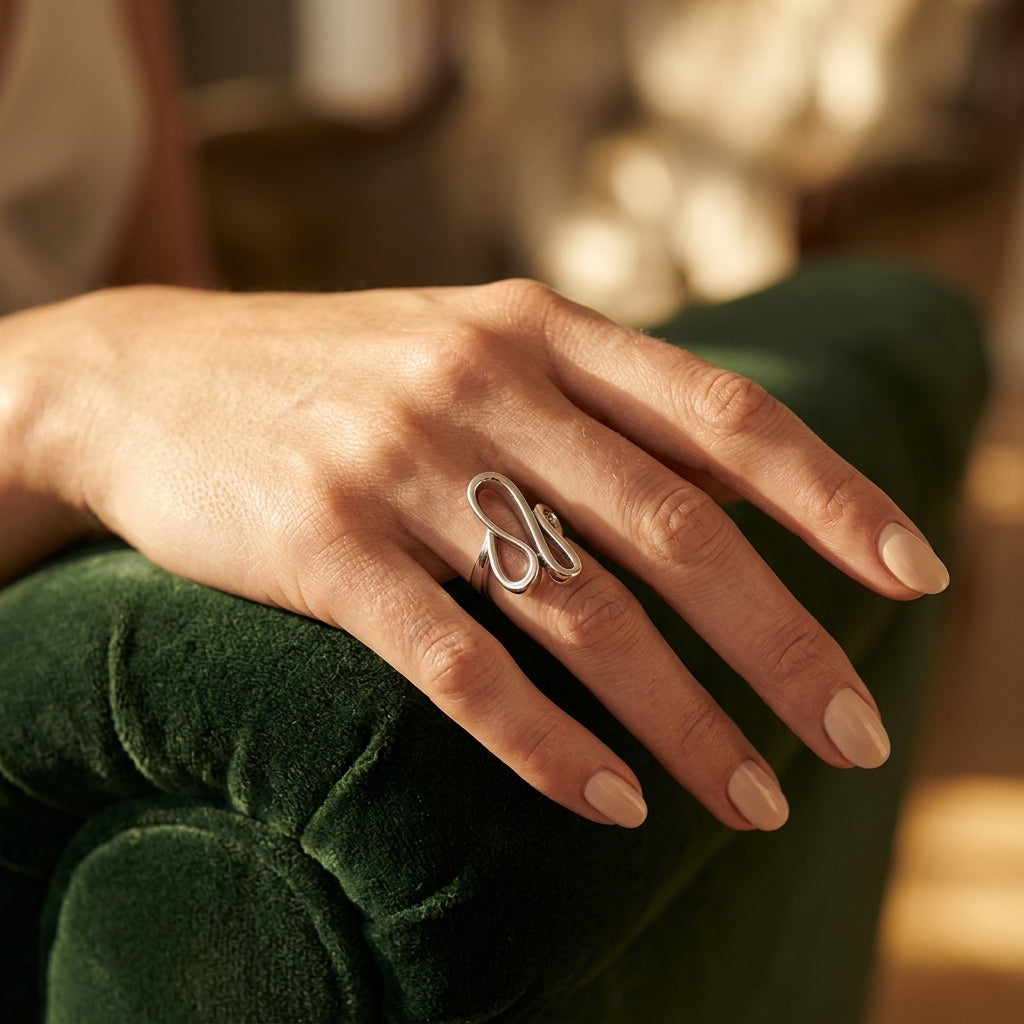 Swirl Freedom Symbol Engagement Rings - worn lifestyle photo