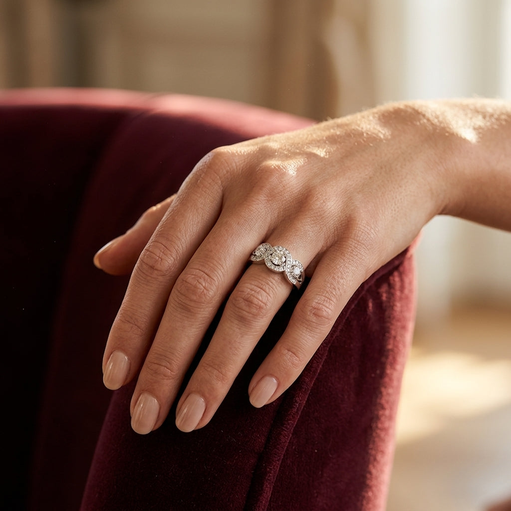 Infinity Twisted Channel Set Engagement Rings - worn lifestyle photo