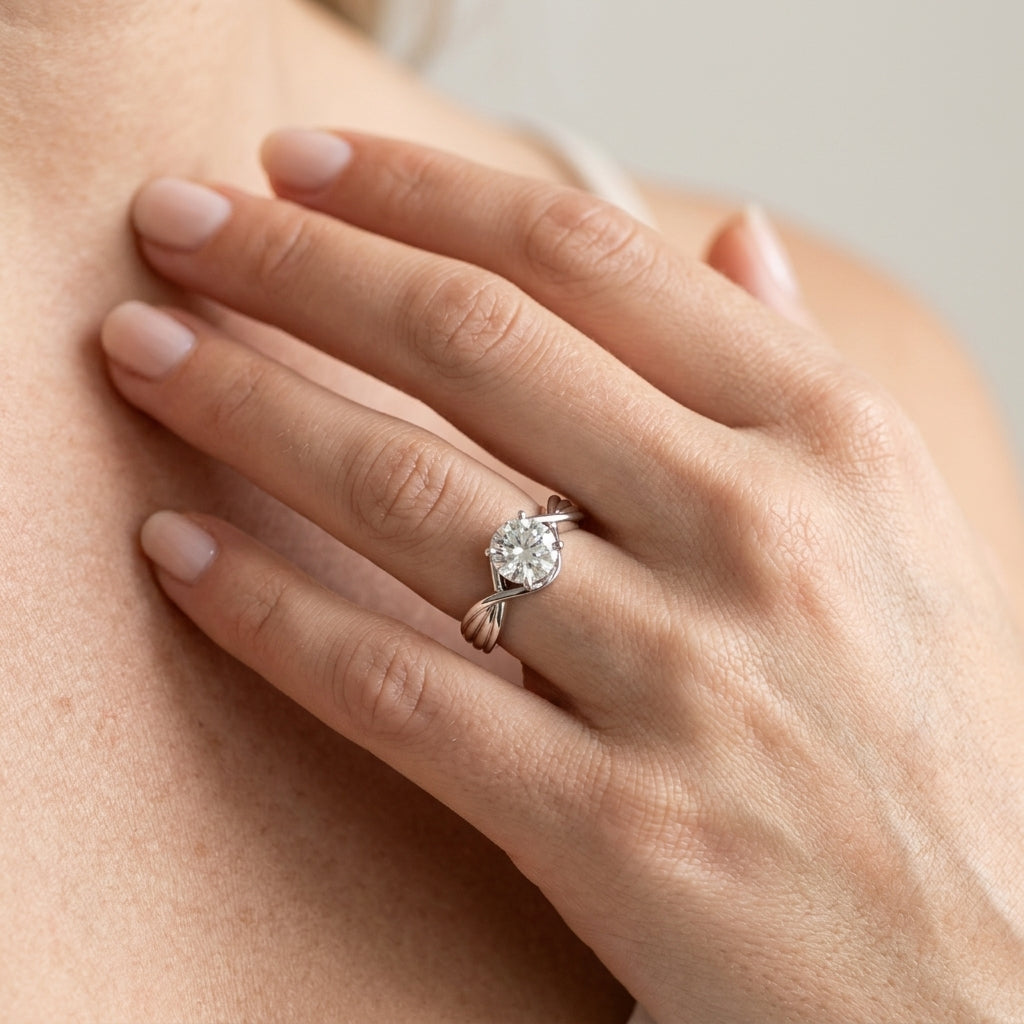 Solitaire Twisted Shank Engagement Rings - worn lifestyle photo