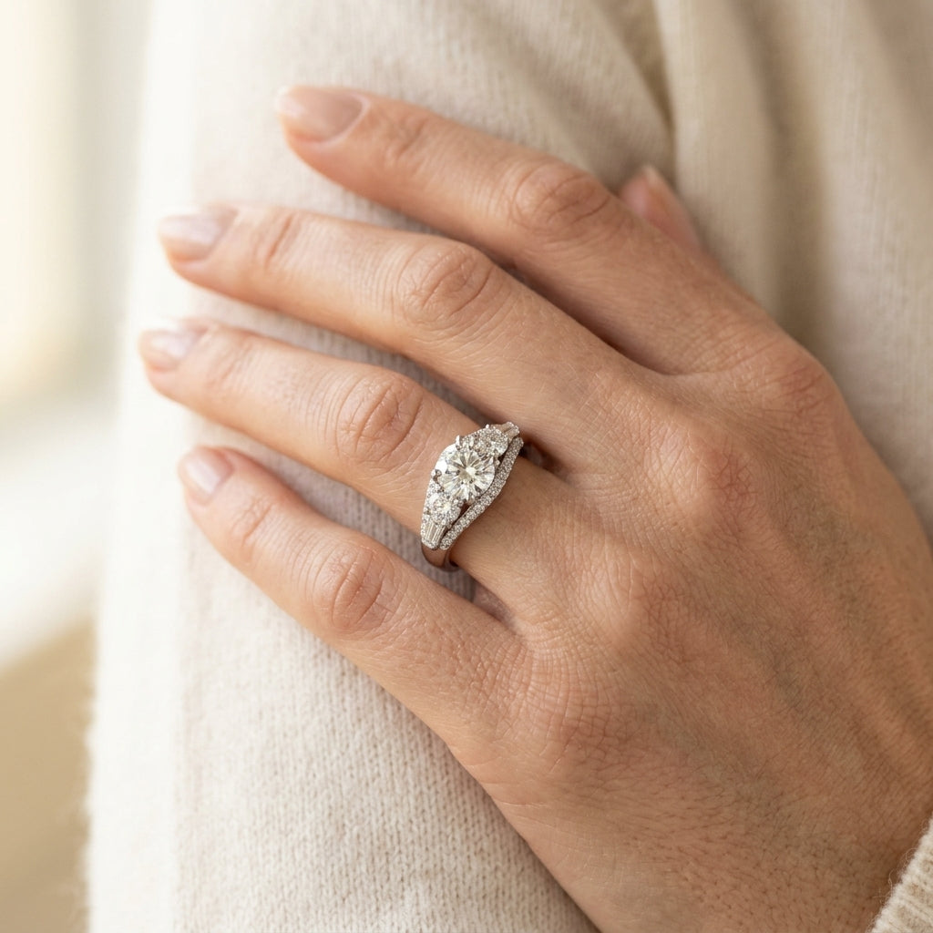 3-Stone Split Shank Engagement Rings - worn lifestyle photo