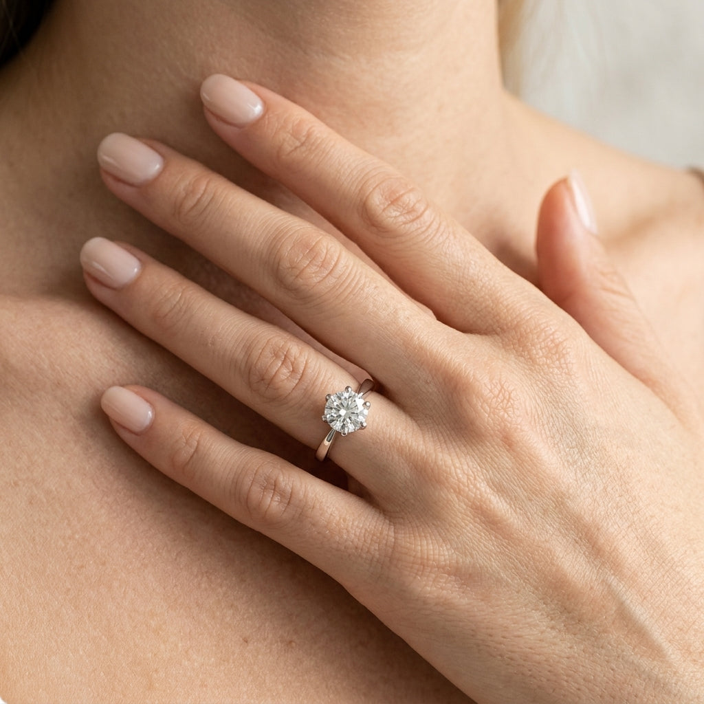 Solitaire Engagement Ring - worn lifestyle photo