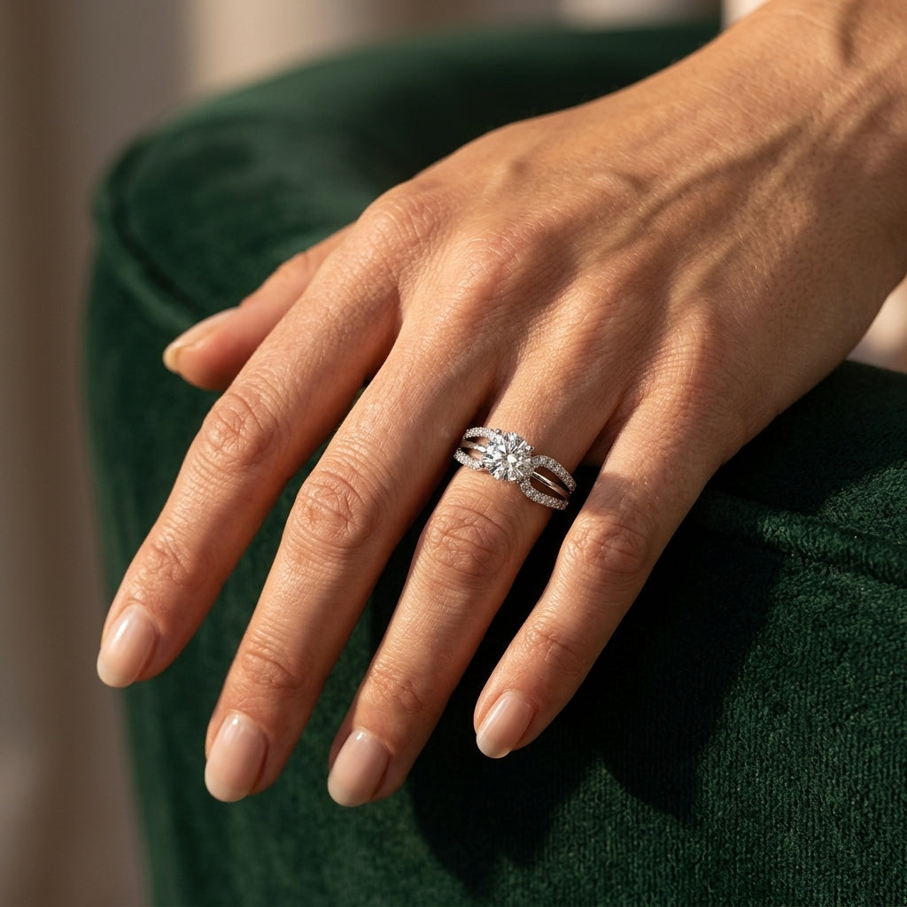 Multirow Split Shank Engagement Ring - worn lifestyle photo