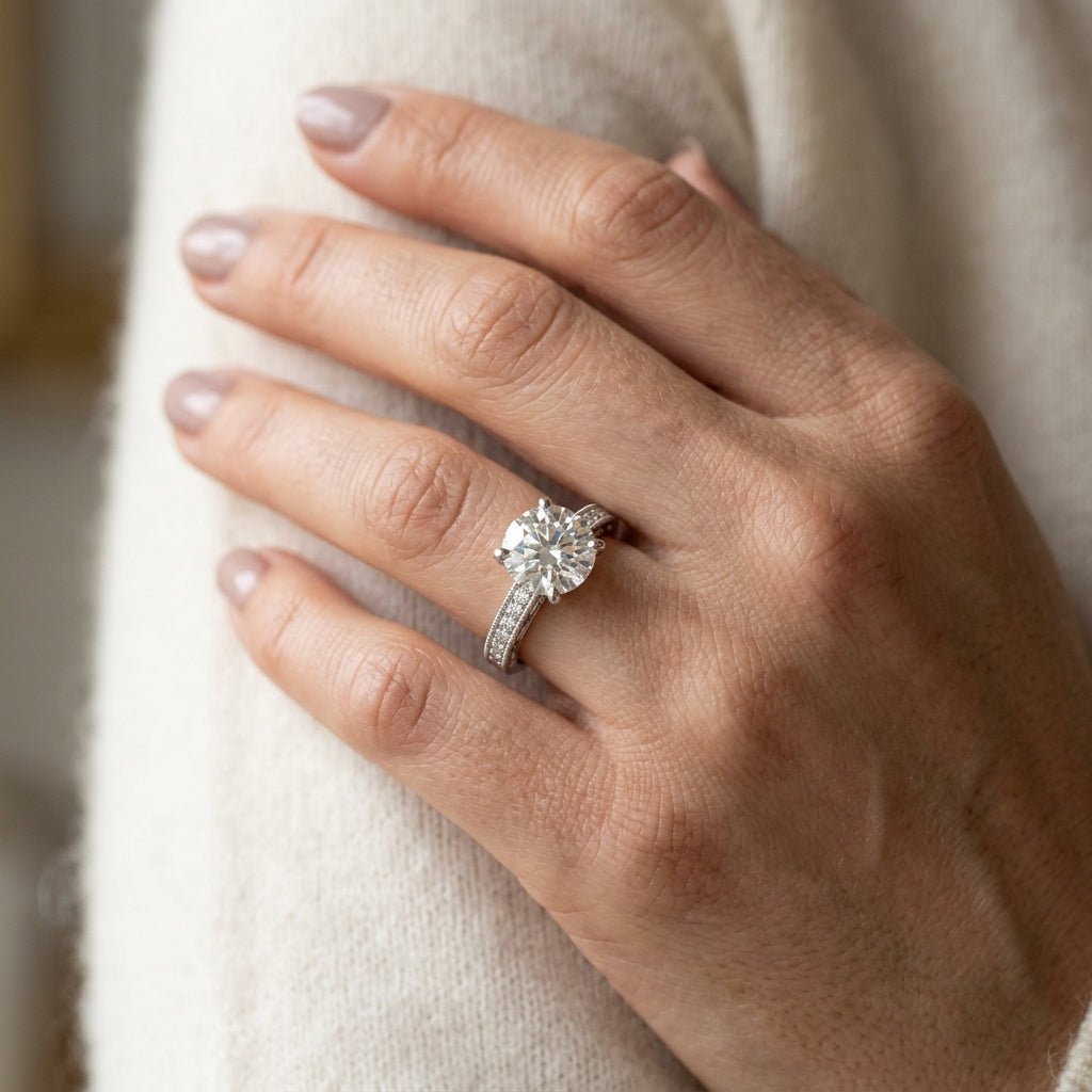 Antique Milgrain Engagement Ring - worn lifestyle photo