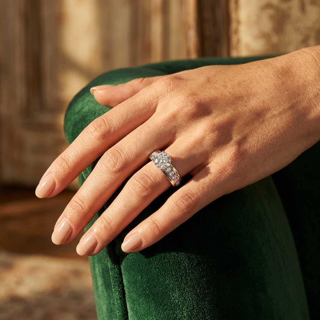 Channel Set Engagement Ring - worn lifestyle photo