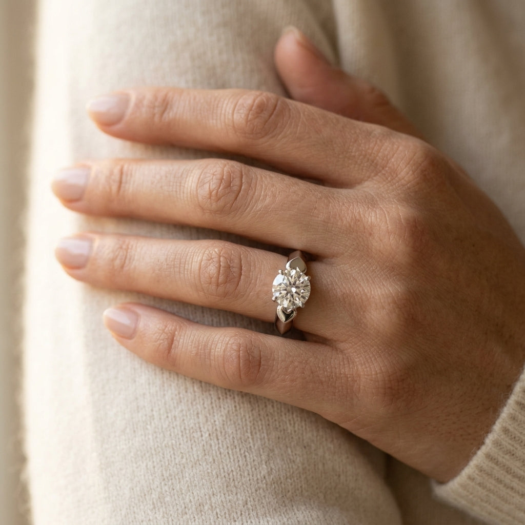 Cathedral Solitaire Engagement Ring - worn lifestyle photo