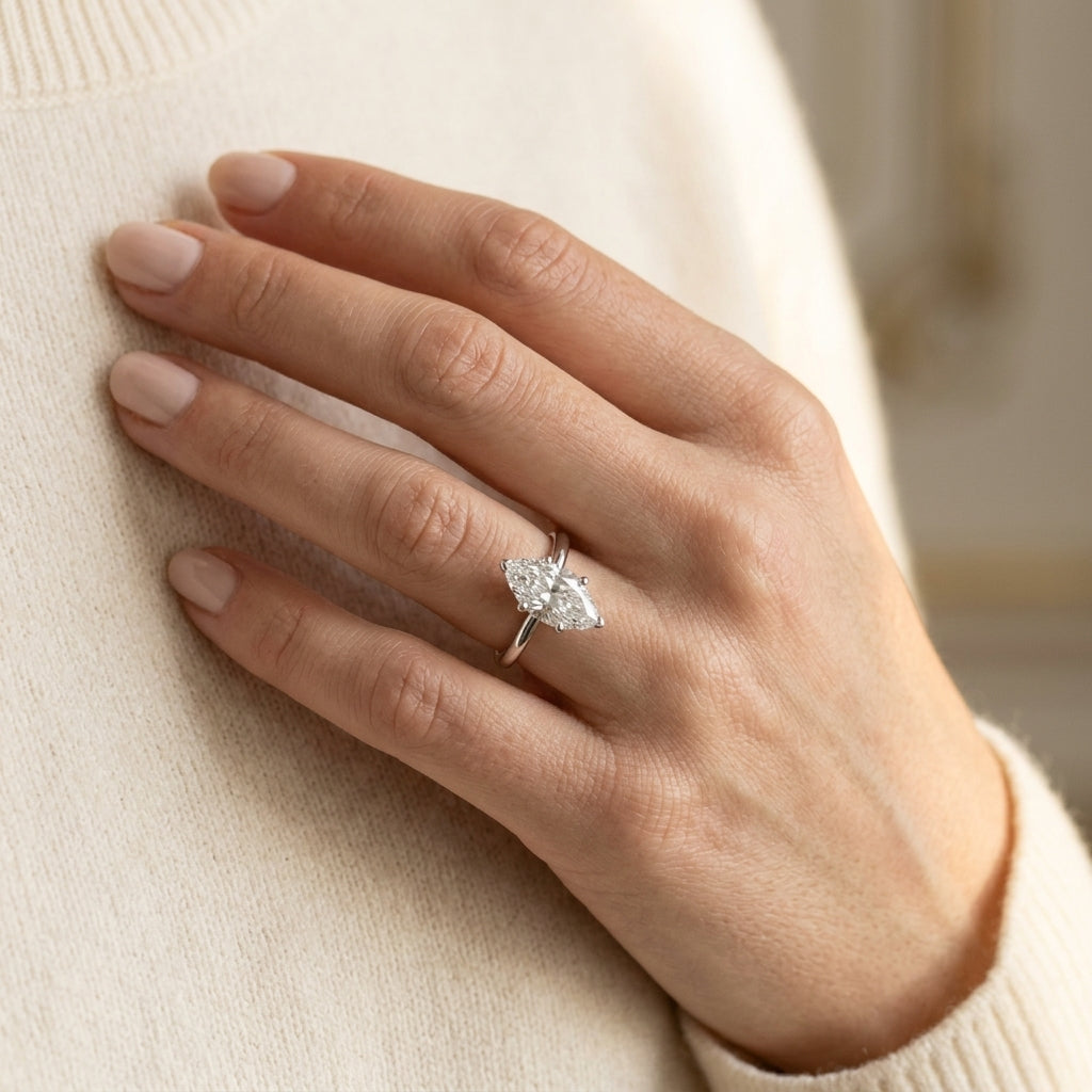 Floral Marquise Engagement Ring - worn lifestyle photo