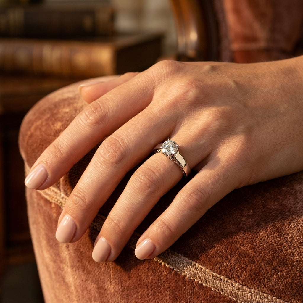 Cathedral Prong Set Engagement Ring - worn lifestyle photo
