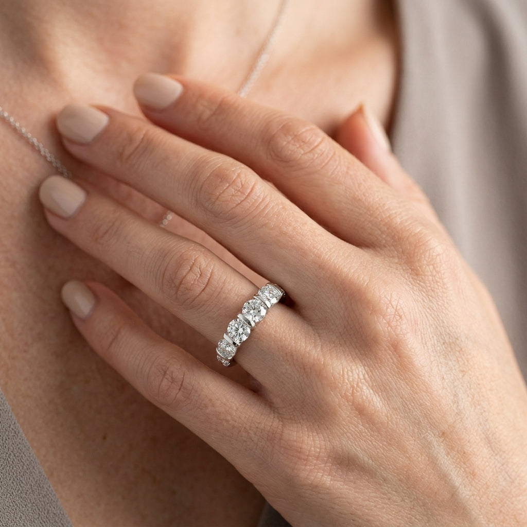 ENGAGEMENT RINGS 3 STONE ROUND - worn lifestyle photo