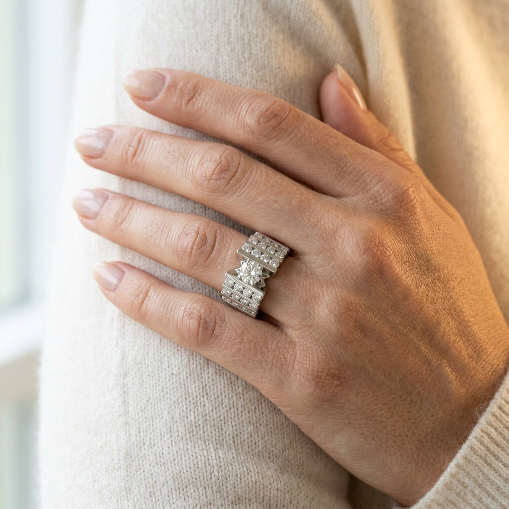 Round Multi-Row Lab Grown Diamond Engagement Ring - Style 80871 - worn lifestyle photo