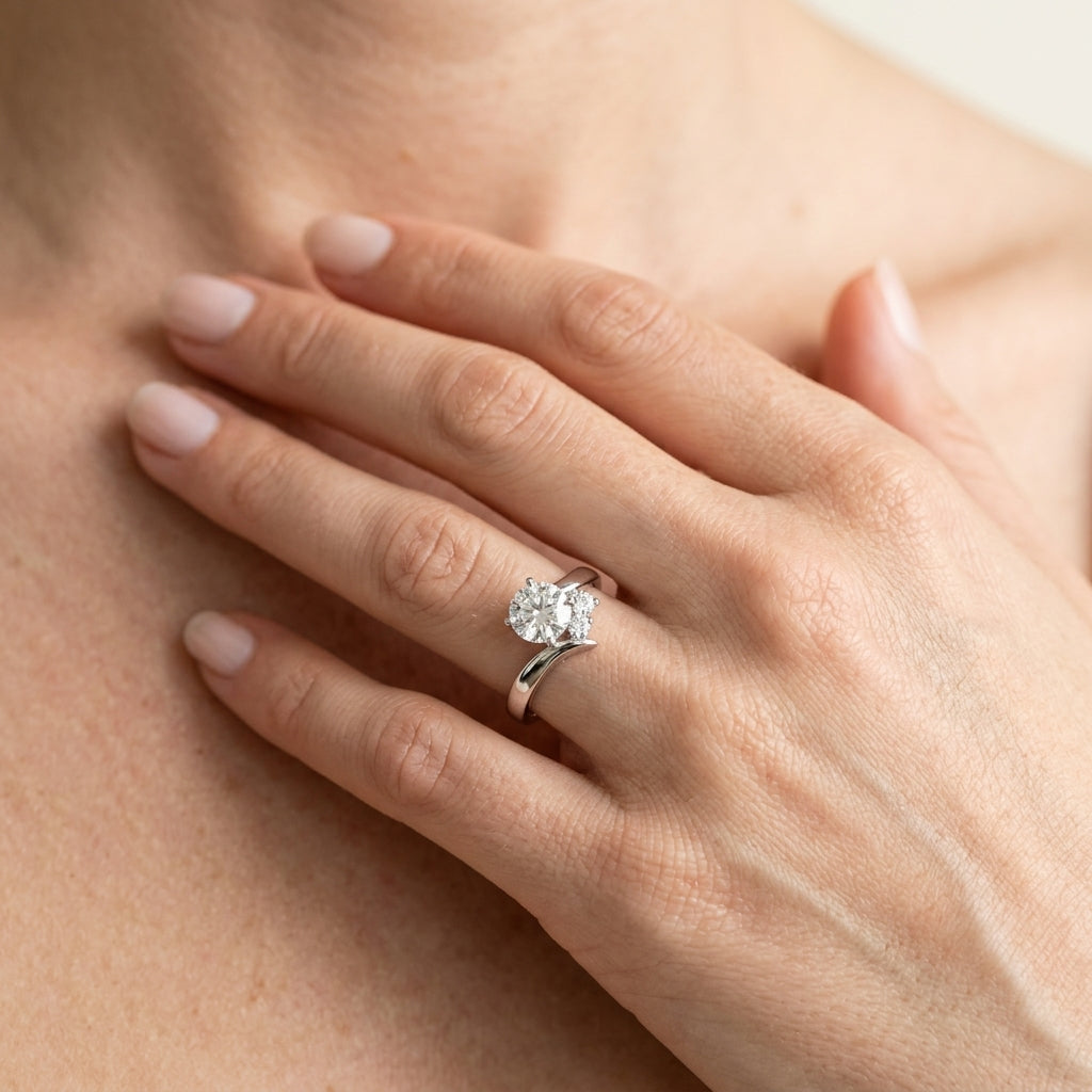 Bypass Peg Head Engagement Ring - worn lifestyle photo
