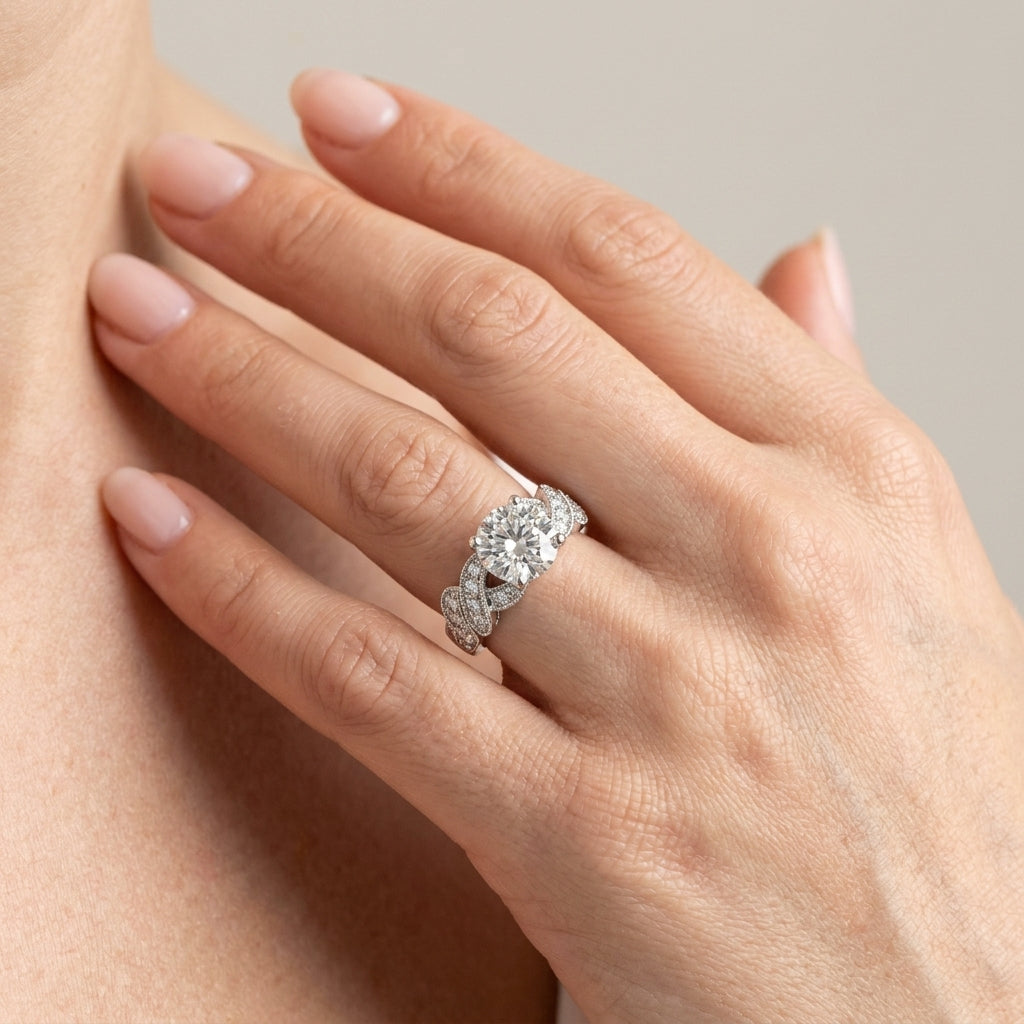 Round Multi-Row Lab Grown Diamond Engagement Ring - Style 50832 - worn lifestyle photo