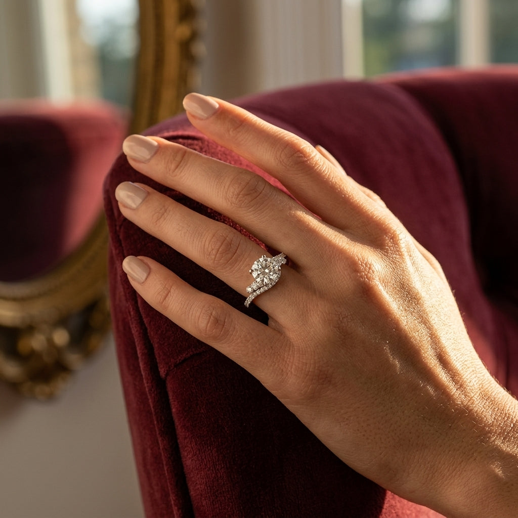 Bypass Prong Set Engagement Ring - worn lifestyle photo