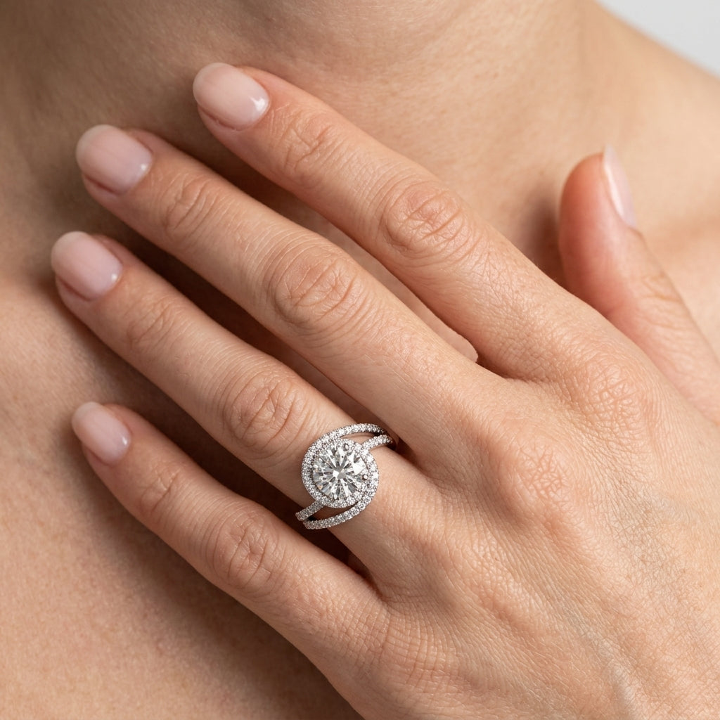 Round Lab Grown Diamond Engagement Ring - Style 51068 - worn lifestyle photo