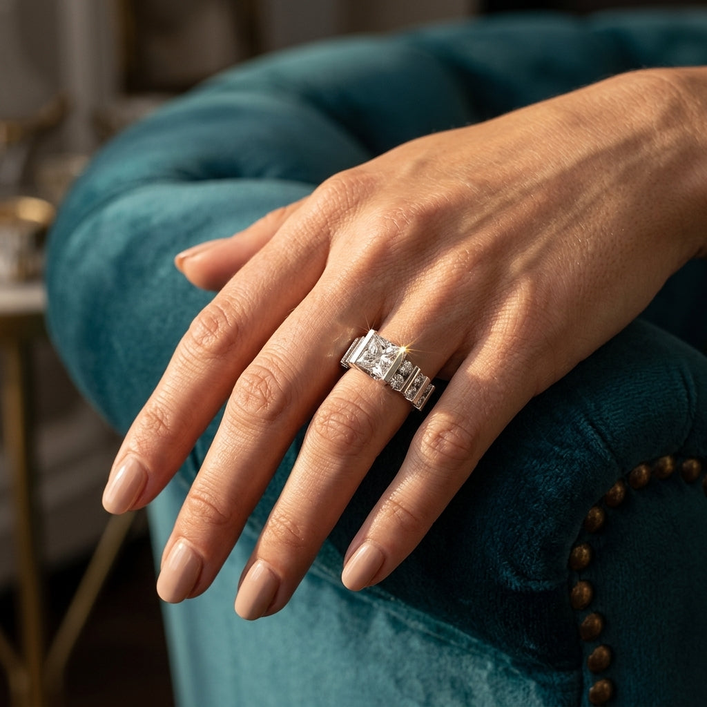 Round Multi-Row Lab Grown Diamond Engagement Ring - Style 80415 - worn lifestyle photo