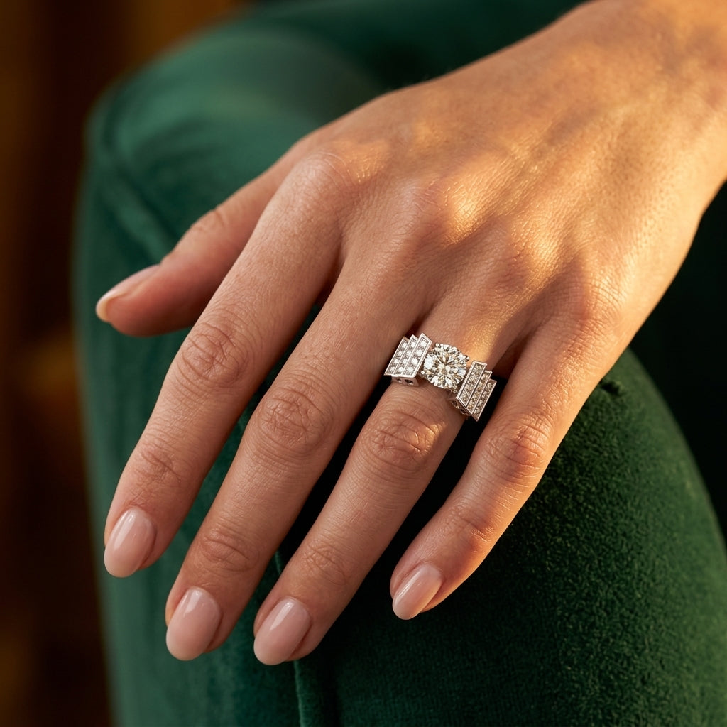 Round Multi-Row Lab Grown Diamond Engagement Ring - Style 81589 - worn lifestyle photo
