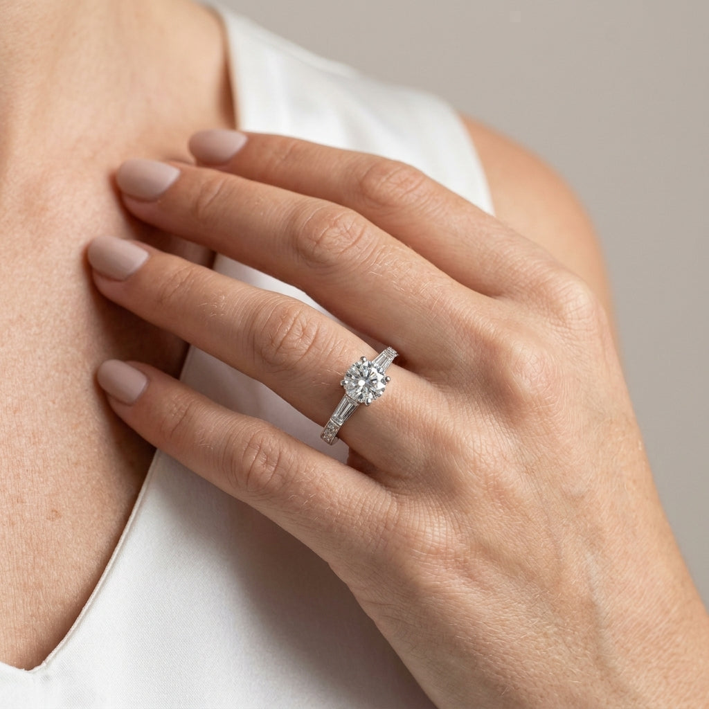 ENGAGEMENT RINGS FANCY SHAPE BAGUE - worn lifestyle photo