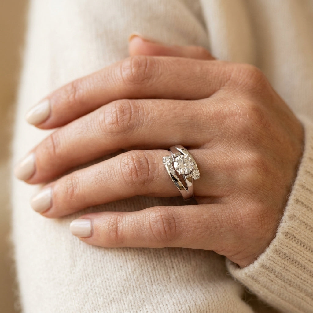 ENGAGEMENT RINGS SOLITAIRES ROUND - worn lifestyle photo