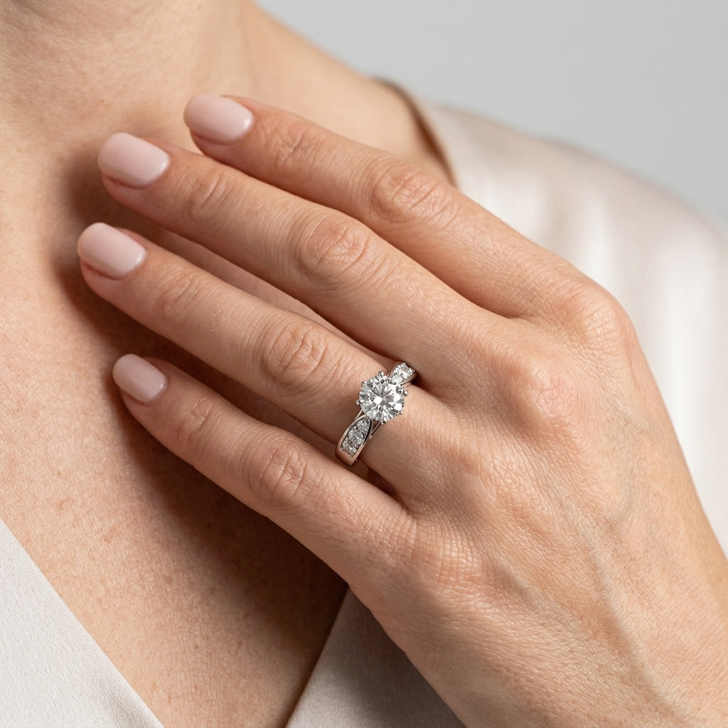 Channel Set Single Row Engagement Ring - worn lifestyle photo